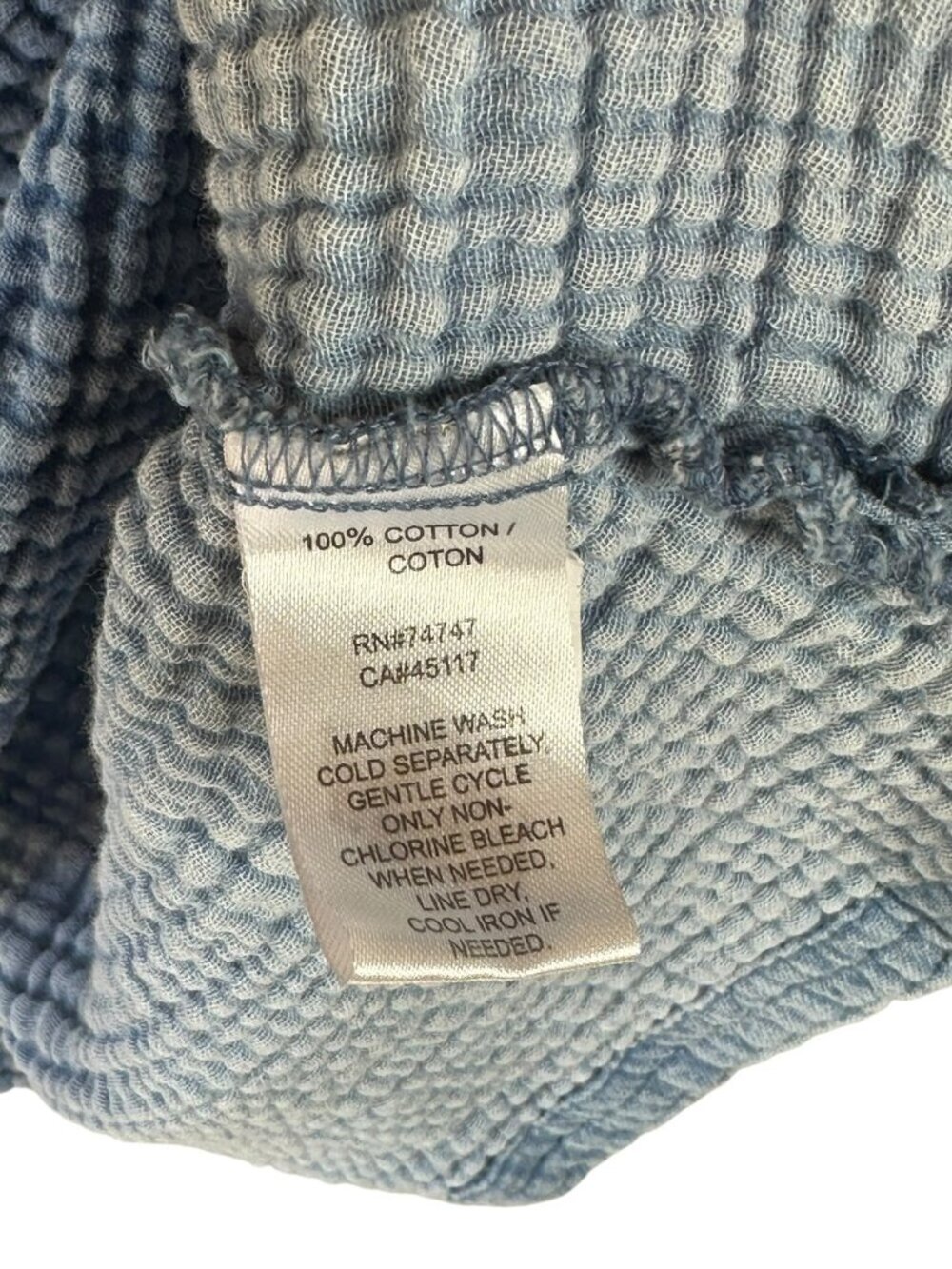 Natural Reflections Waffle Knit Hooded Pullover Top Blue Cotton 2X Oversized - Picture 5 of 5